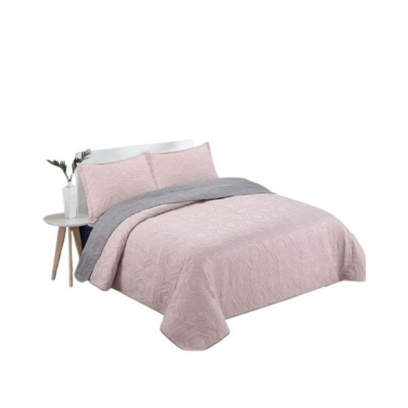 GENERICO - Cubrecama Quilt Verano 1.5 Plazas - Palo Rosa Gris CS05