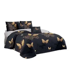 GENERICO - Cubrecama Quilt Verano 1.5 Plazas - Negro Mariposa KFL090