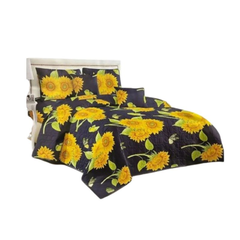 GENERICO - Cubrecama Quilt Verano 2 Plazas - Negro Girasoles YC755
