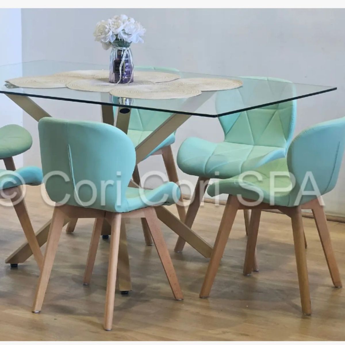 CORI CORI - Comedor Madrid 140x80cms + 6 Sillas Mariposa Ecocuero Wood