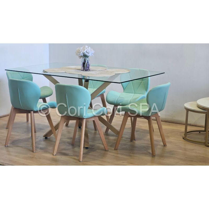 CORI CORI - Comedor Madrid 140x80cms + 6 Sillas Mariposa Ecocuero Wood Menta