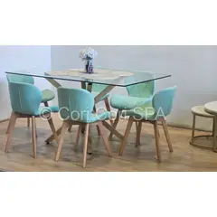 CORI CORI - Comedor Madrid 140x80cms + 6 Sillas Mariposa Ecocuero Wood Menta