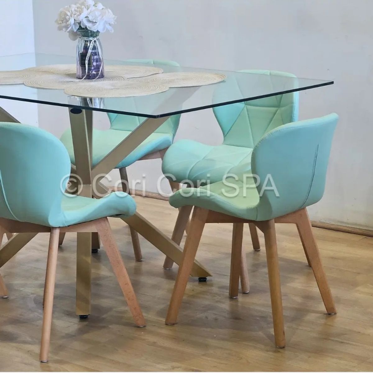 CORI CORI - Comedor Madrid 140x80cms + 6 Sillas Mariposa Ecocuero Wood