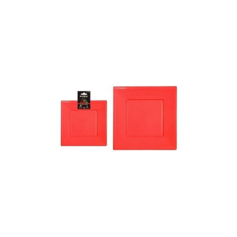 GENERICO - Plato Cuadrado De Plástico Rojo 3pcs 23cm
