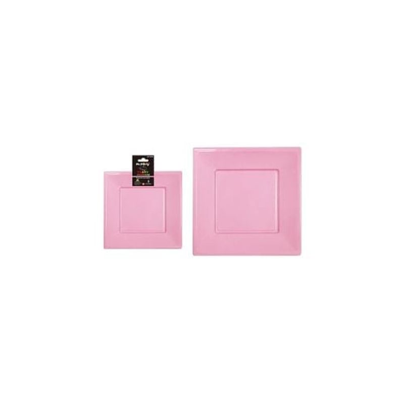 GENERICO - Plato Cuadrado De Plástico Rosa 3pcs 23cm