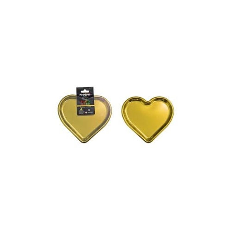 GENERICO - Plato Plástico De Corazón Dorado 18cm 6pcs