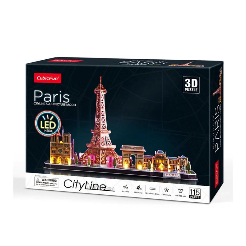GENERICO - Juguete Puzzle 3D City Line Paris 115 Piezas Con Luz LED