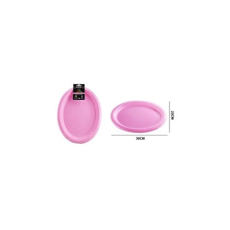 GENERICO - Platos Plásticos Ovalada Rosa 30x23cm 5pcs