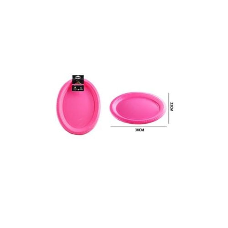 GENERICO - Platos Plásticos Ovalada Fuscia 30x23cm 5pcs