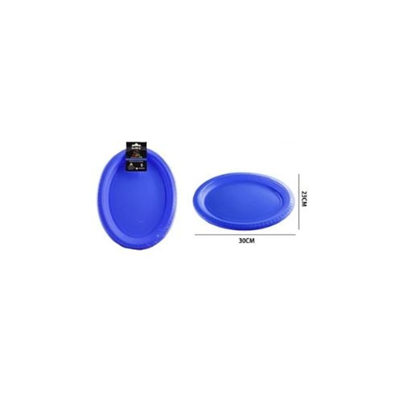 GENERICO - Platos Plásticos Ovalada Azul 30x23cm 5pcs