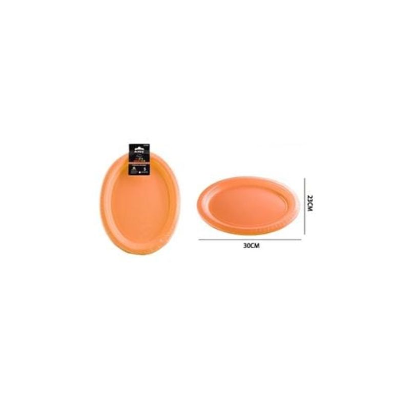 GENERICO - Platos Plásticos Ovalada Naranja 30x23cm 5pcs