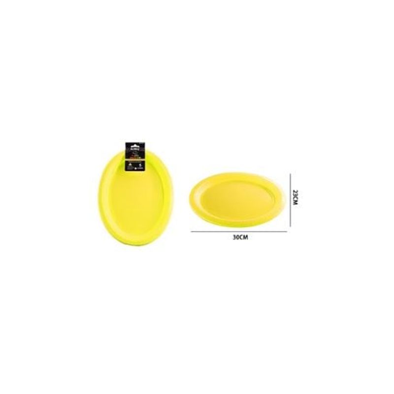 GENERICO - Platos Plásticos Ovalada Amarillo 30x23cm 5pcs