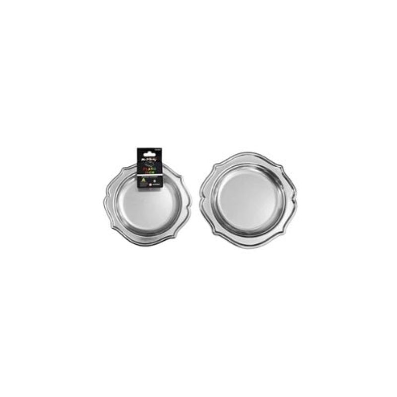 GENERICO - Plato Plástico Plateado Con Encaje 20cm 6pcs