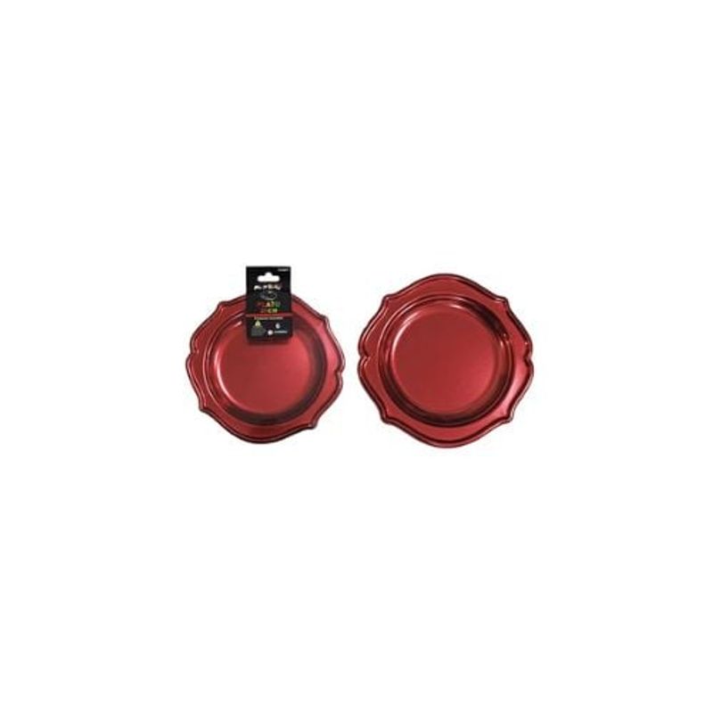 GENERICO - Plato Plástico Rojo Con Encaje 20cm 6pcs