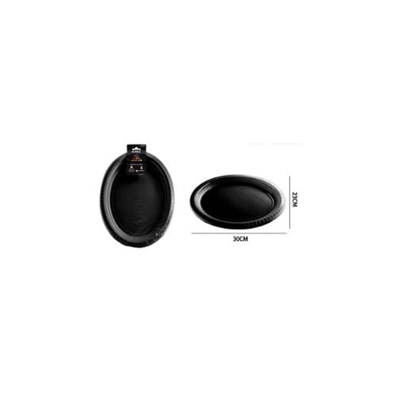 GENERICO - Platos Plásticos Ovalada Negro 30x23cm 5pcs
