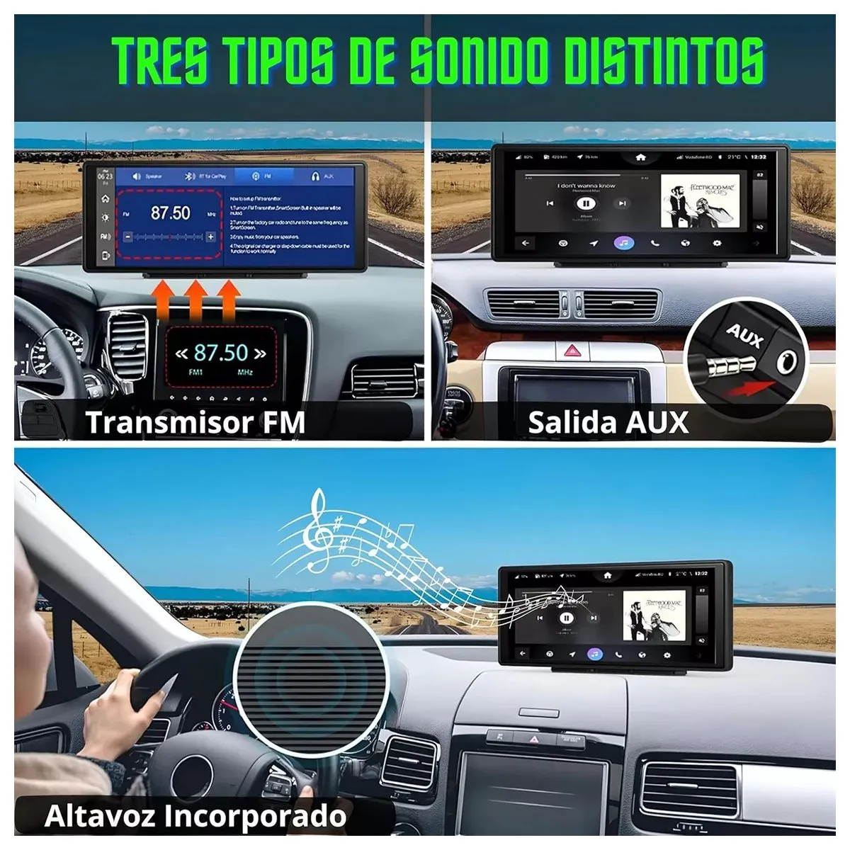 KUANGYE - Estéreo Inalámbrico Coche 10 pulgadas Para Carplay Android Auto