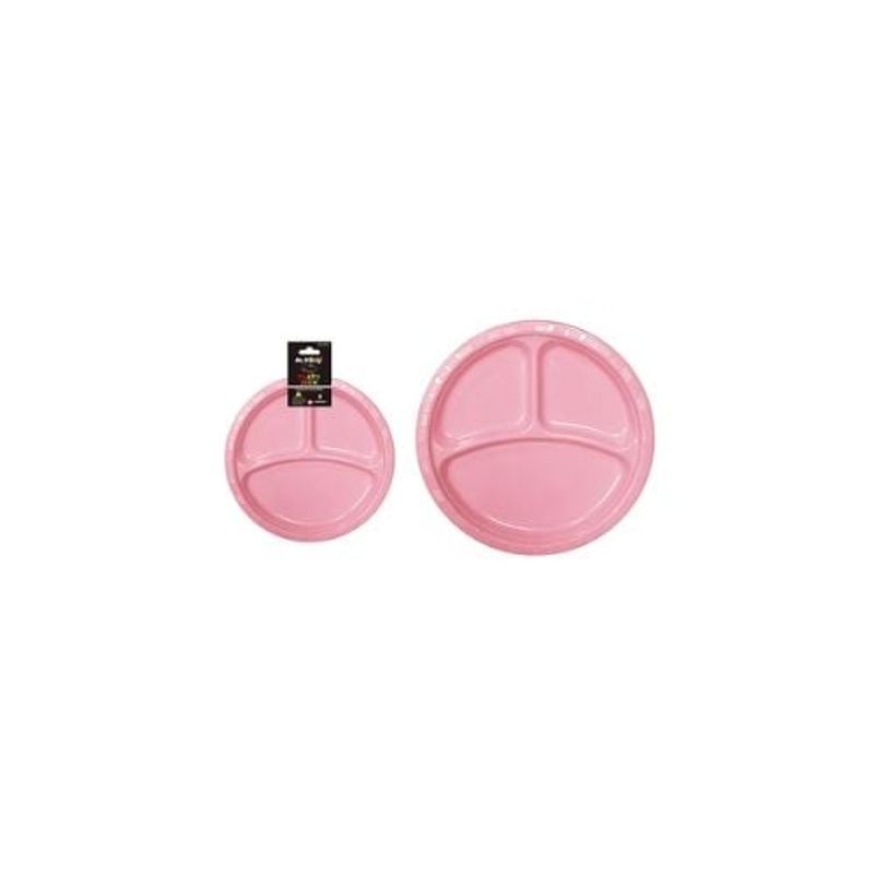 GENERICO - Plato Plástica Rosa Con Division 26cm 19g 5pcs