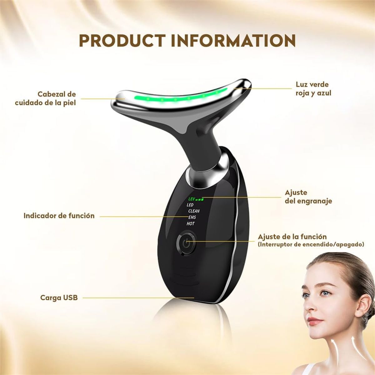 KUANGYE - Masajeador Facial Portátil Eléctrico Cuello Antiarrugas Masajeador Belleza Para Estirar y Levantar