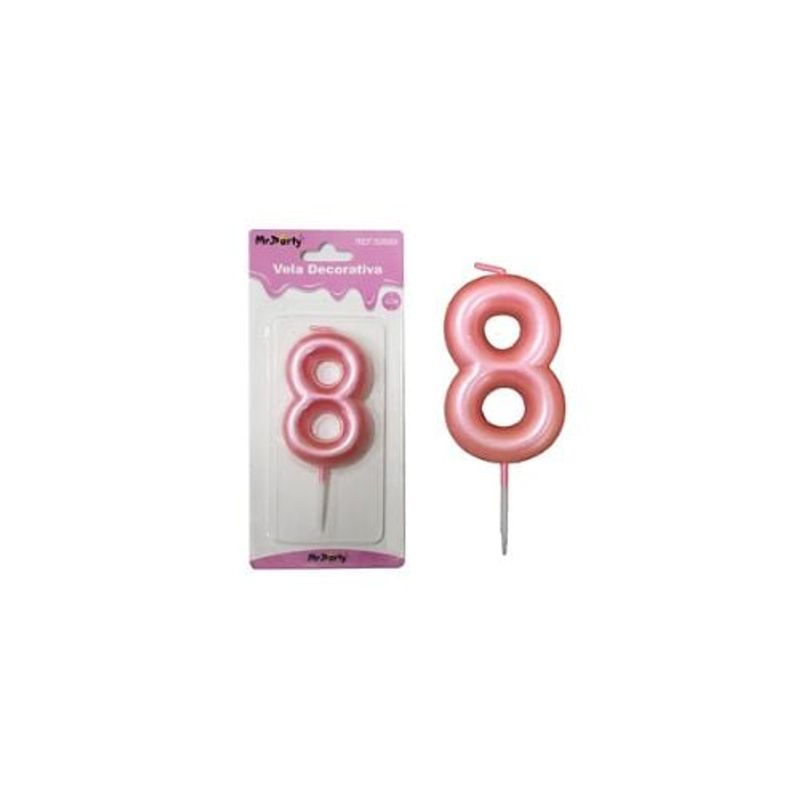 GENERICO - Vela De Número 8 Rosado 3x6cm