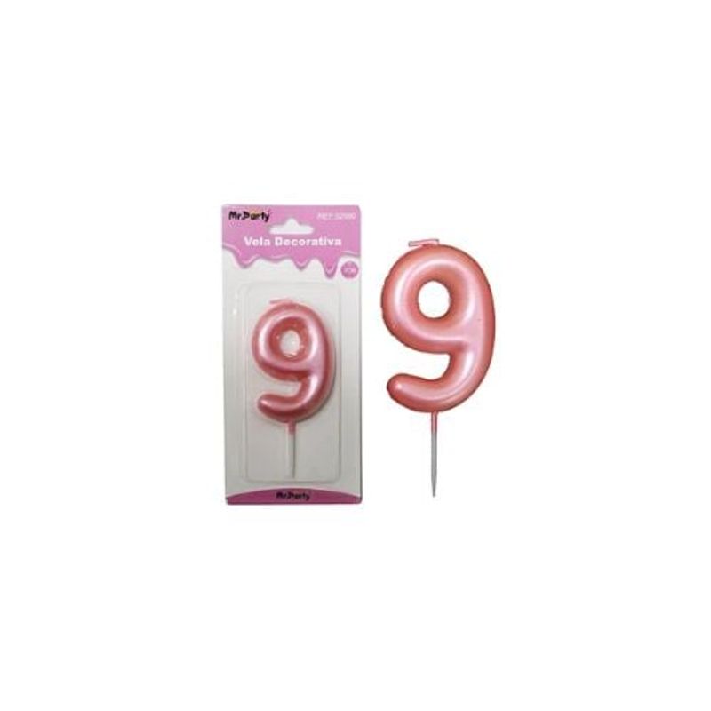 GENERICO - Vela De Número 9 Rosado 3x6cm
