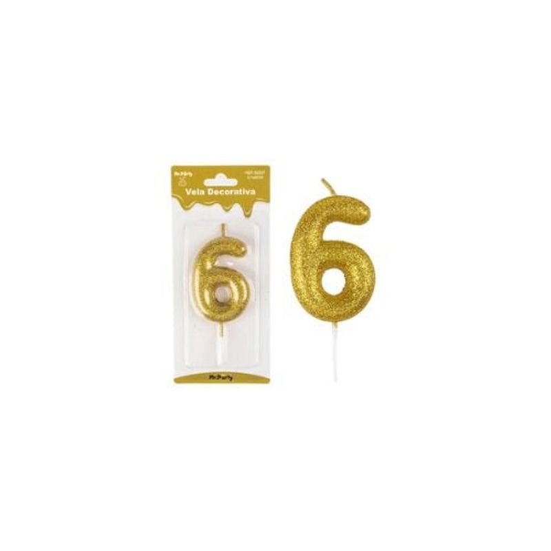 GENERICO - Vela De Número 6 Dorado Metalico Brillante 5cm
