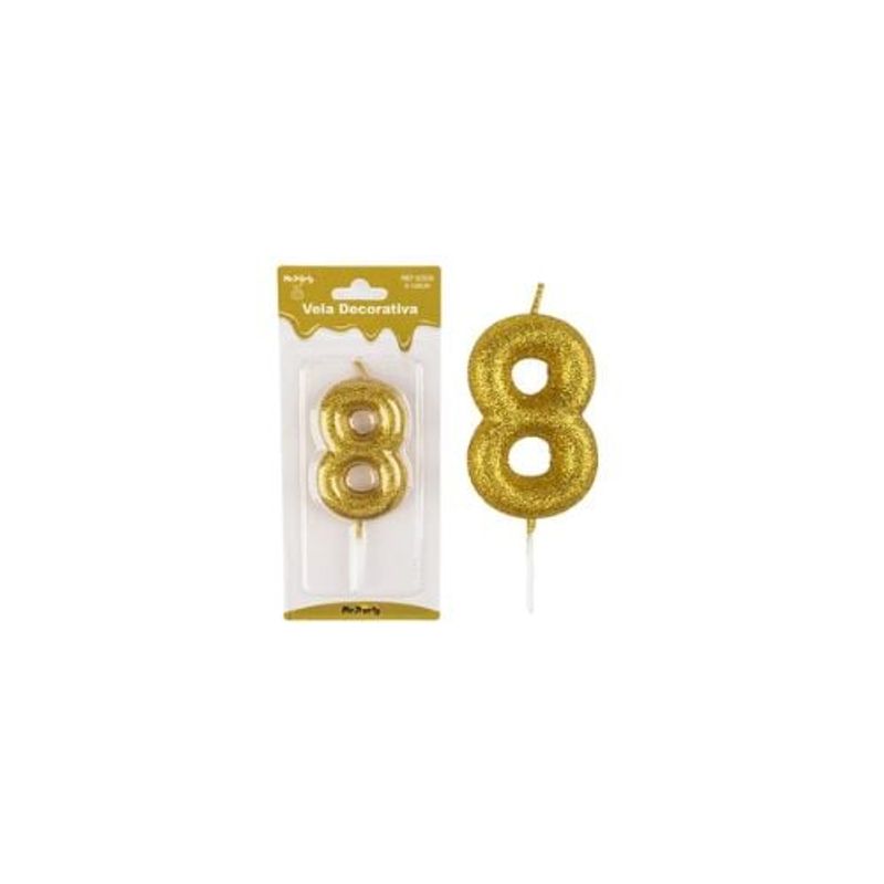 GENERICO - Vela De Número 8 Dorado Metalico Brillante 5cm