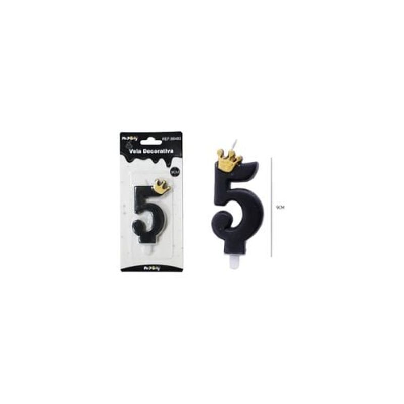 GENERICO - Vela Negro De Número 5 Con Corona 9cm