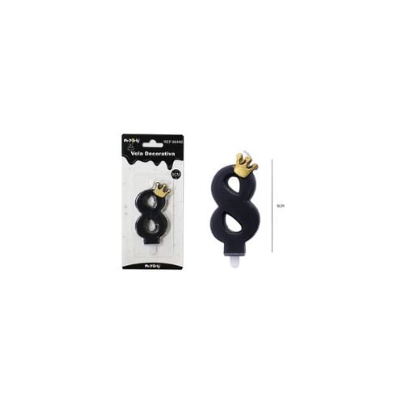 GENERICO - Vela Negro De Número 8 Con Corona 9cm