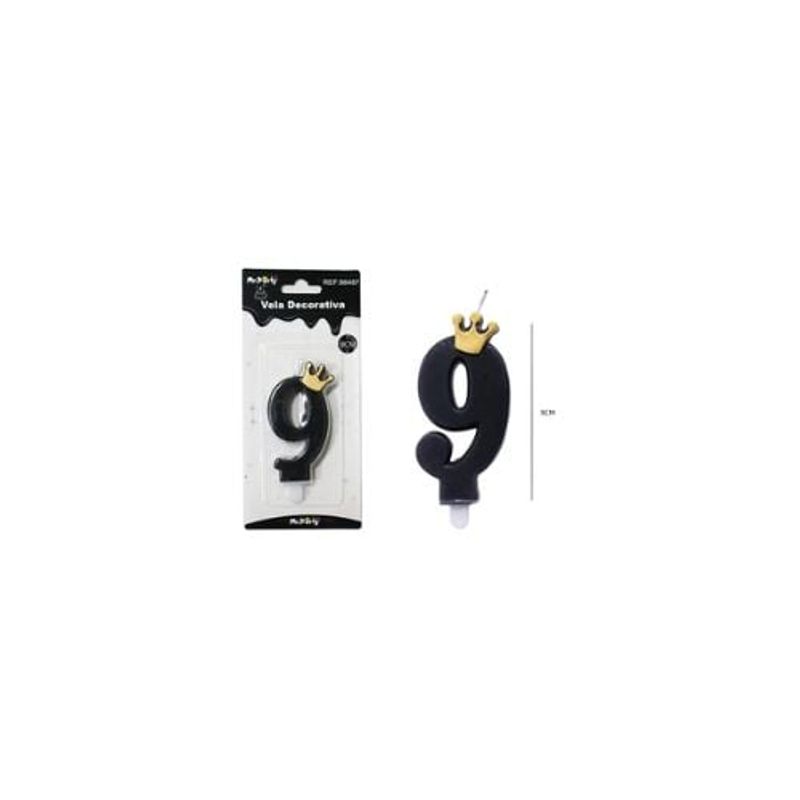 GENERICO - Vela Negro De Número 9 Con Corona 9cm