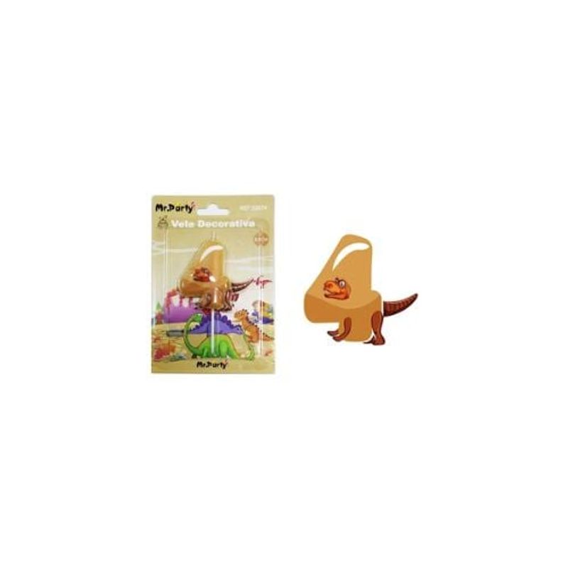 GENERICO - Vela De Número 4 Con Dinosaurio 9cm