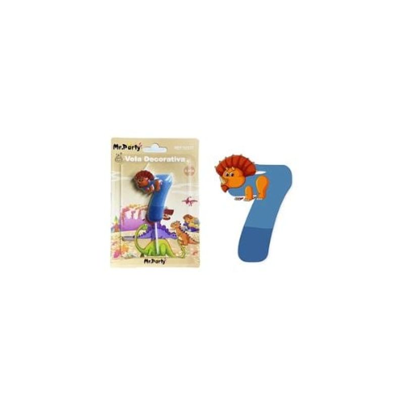 GENERICO - Vela De Número 7 Con Dinosaurio 9cm