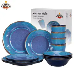 CHEFCHOICE - Set 16 Piezas Juego De Vajilla Completo Loza Melamina Ecologico Azul