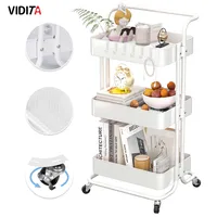 Carrito Organizador Metalico Con Asa Ruedas 3 Niveles Blanco