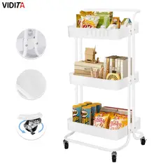 REBONEC - Carrito Organizador Metalico Con Asa Ruedas 3 Niveles Blanco