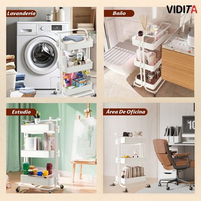 Imagen 2 del producto Carrito Organizador Metalico Con Asa Ruedas 3 Niveles Blanco