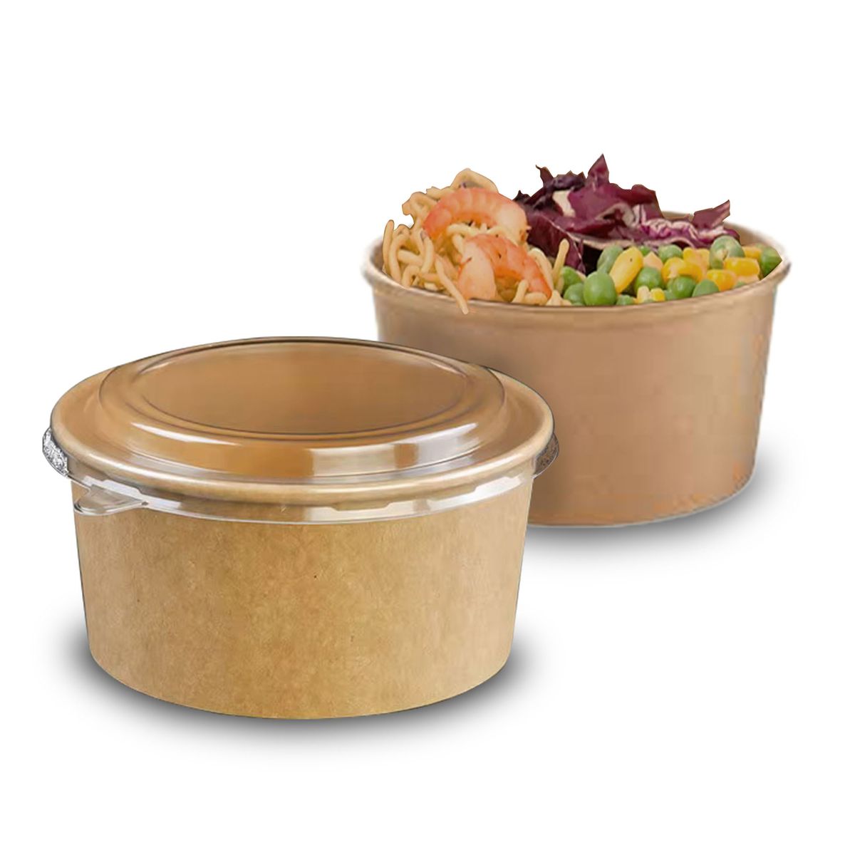 GENERICO - Bowl Envase Kraft Con Tapa Pet 1000ml 100u