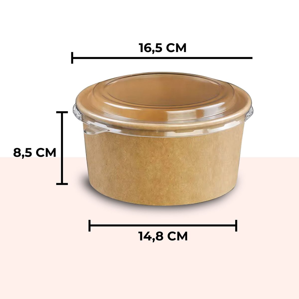 GENERICO - Bowl Envase Kraft Con Tapa Pet 1300ml 100u