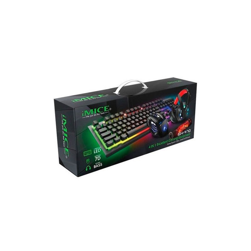 IMICE - Kit Gamer Imice 4 En 1 Gk-470 Teclado Mouse Audífonos Y Pad