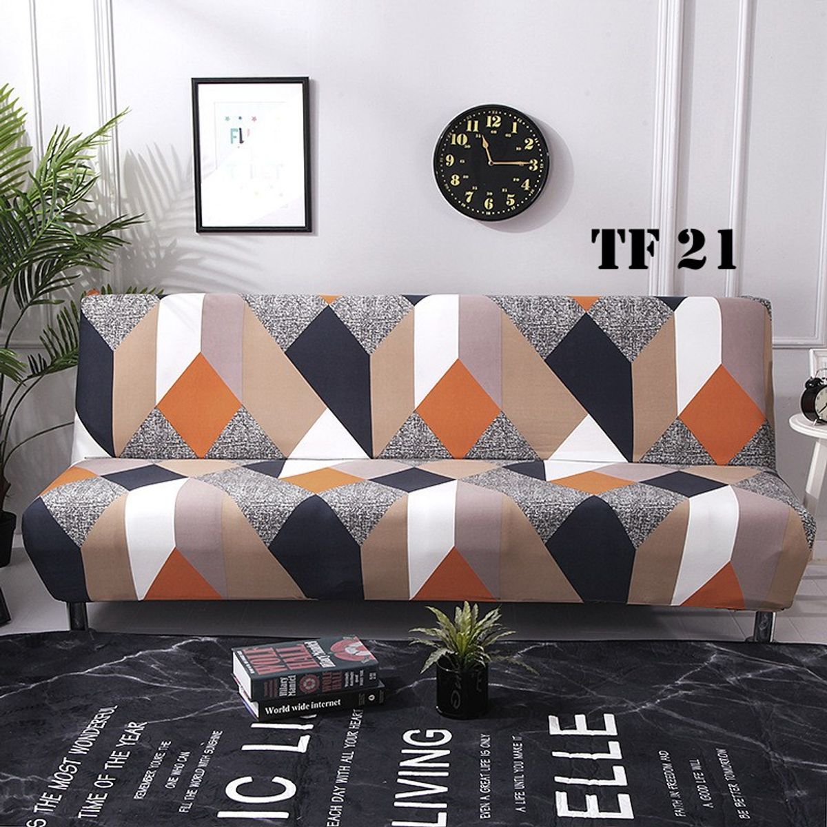 ANGELES DEL HOGAR - Funda Protectora Lisa Sofa Futon Elastica 150 cm x 200 cm TF21