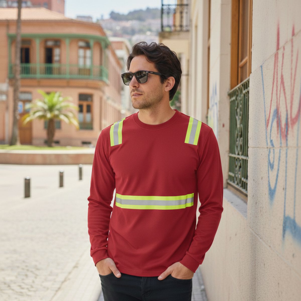 T-WORLD - Polera Híbrida Reflectante Manga Larga Alta Visibilidad UPF