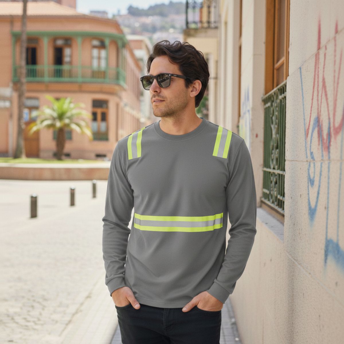 T-WORLD - Polera Híbrida Reflectante Manga Larga Alta Visibilidad UPF