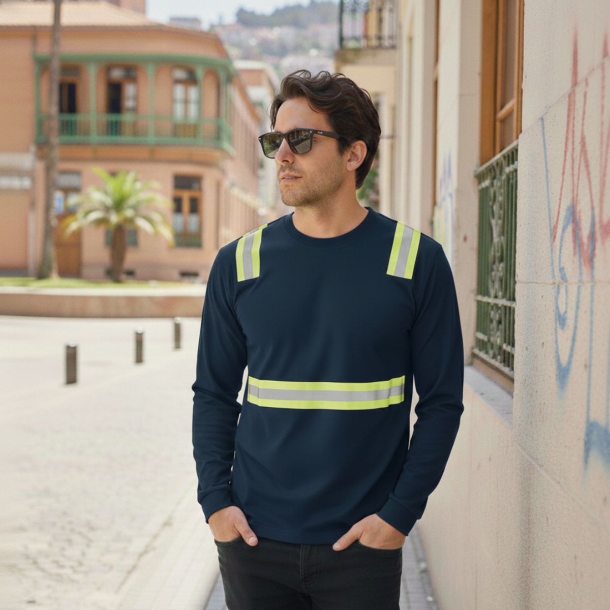 T-WORLD - Polera Híbrida Reflectante Manga Larga Alta Visibilidad UPF