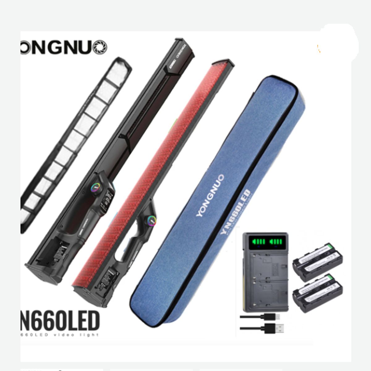 YONGNUO - KIT FOCO LED YONGNUO YN660LED RGB + 2 BATERÍAS Y CARGADOR DUAL