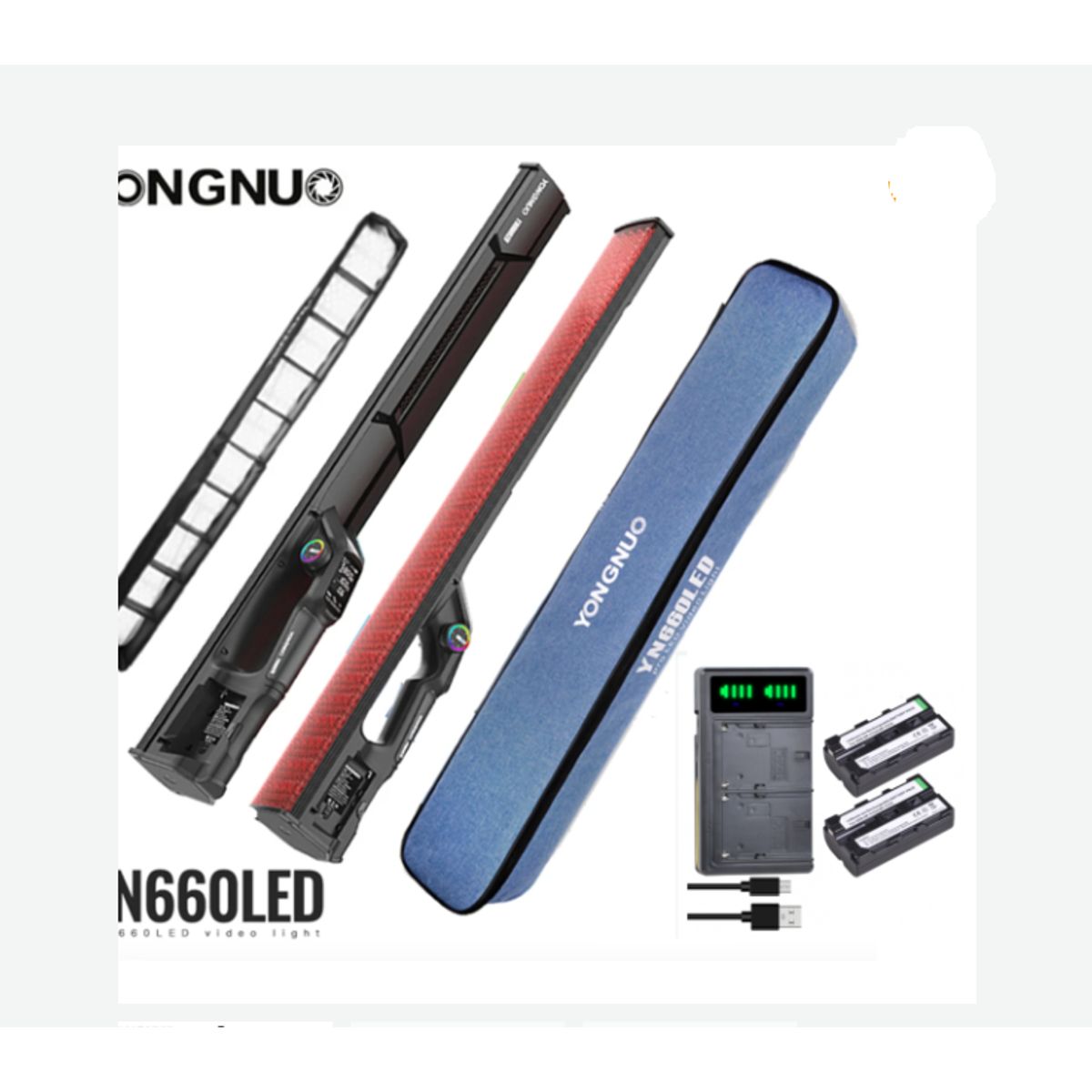 YONGNUO - KIT FOCO LED YONGNUO YN660LED RGB + 2 BATERÍAS Y CARGADOR DUAL