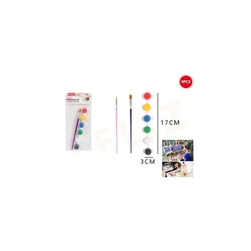 GENERICO - Set Pinceles Con Pinturas 17 Cm 3 Pcs