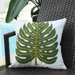 GENERICO - Funda para Cojín Algodón y Lino 45x45 CM Río Bordado Hoja Crudo