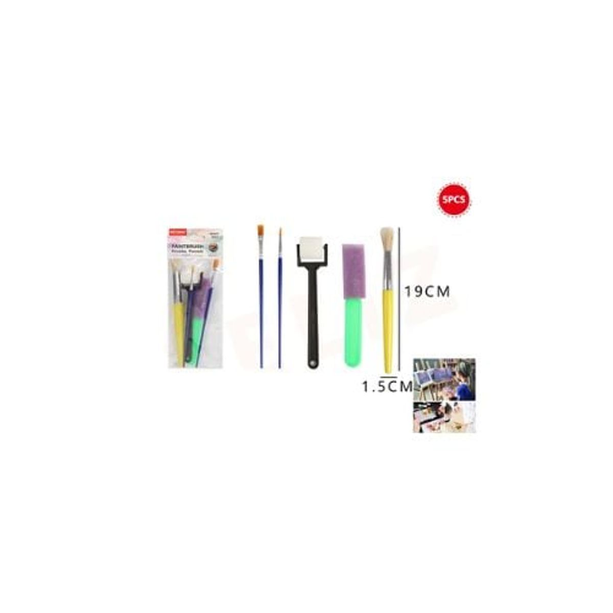 GENERICO - Kit pintura Brochas Y Esponja 5 Pcs