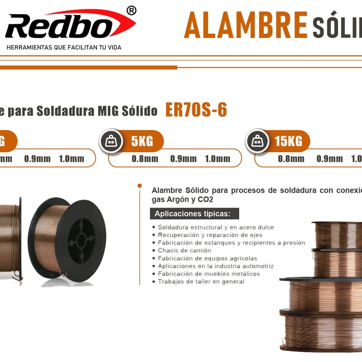 REDBO - Alambre Sólido ER70S 1mm 15kg