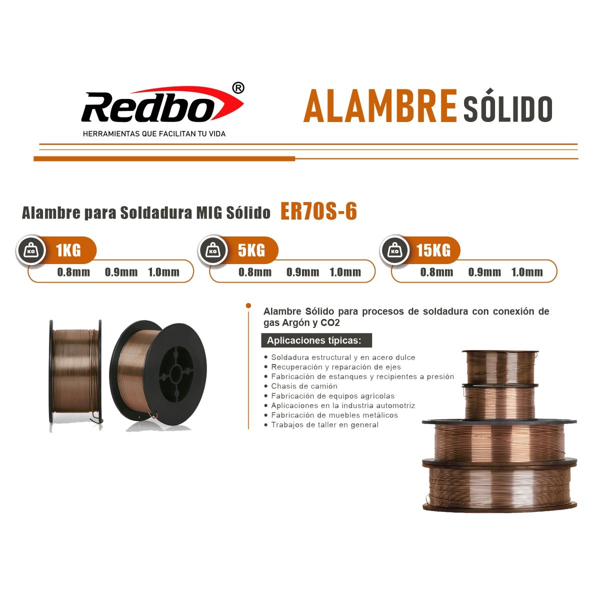 REDBO - Alambre Sólido ER70S 1mm 15kg