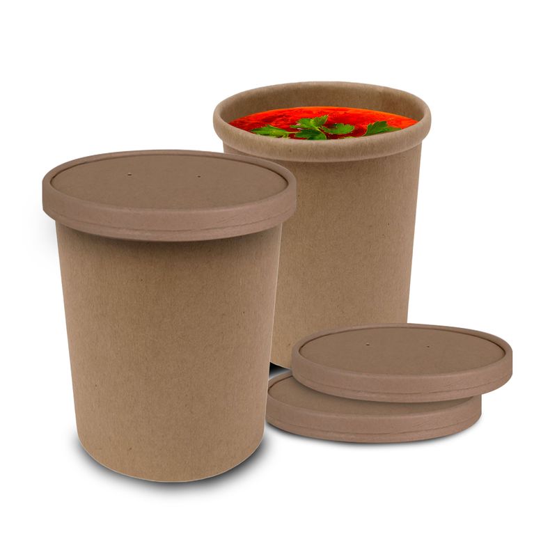 GENERICO - Pote Contenedor Kraft 16oz Con Tapa Cartón 100u